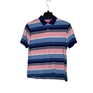 Izod polo shirt pastel pink light blue stripe golf sport sz M short sleeve